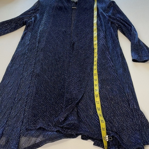 R & M Collection Blue Metallic Open Waterfall Cardigan 3/4 Sleeve Size 12 - Picture 9 of 12